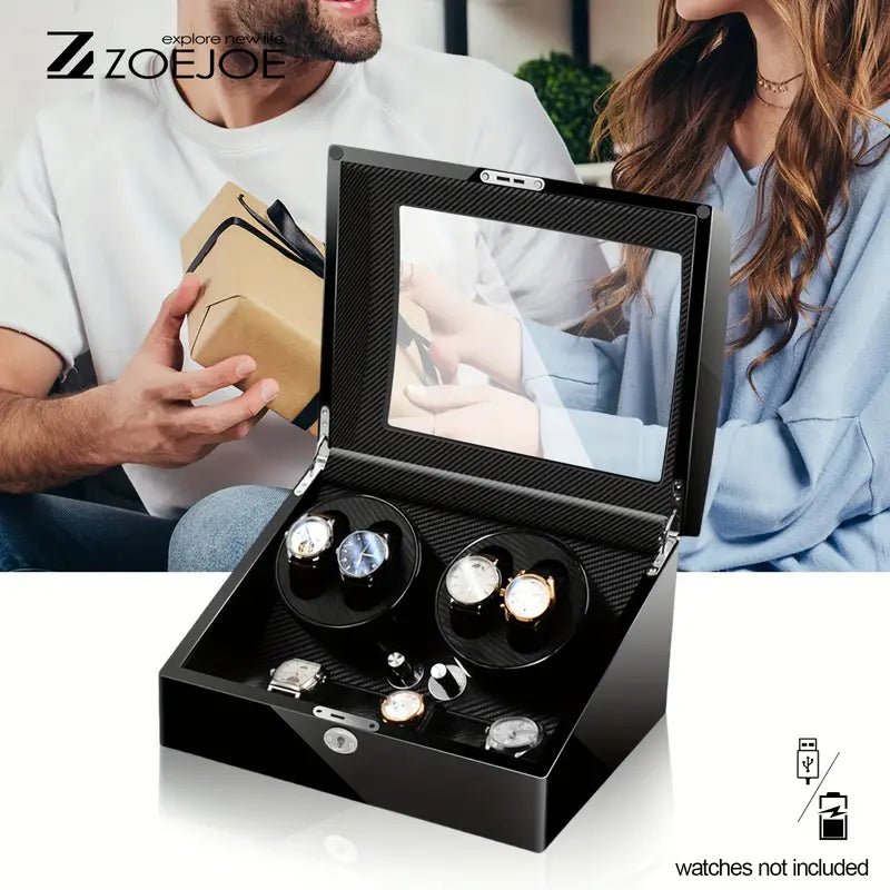 4 Slot Deluxe Watch Winder With 6 Storage Compartments