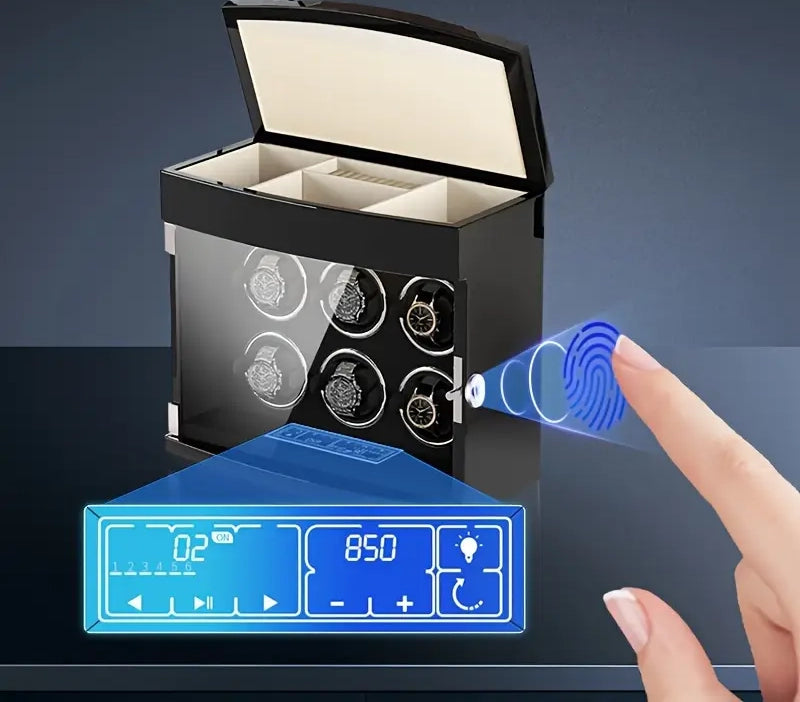 Luxury 6-Slot Automatic Watch Winder with Fingerprint Lock