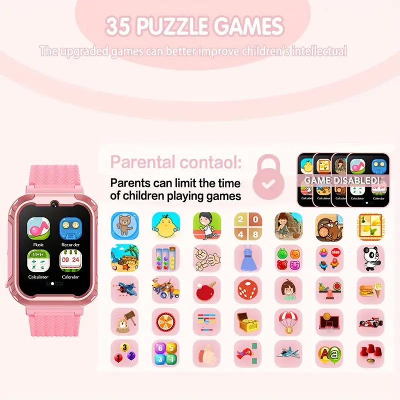 Kids Smartwatch with HD Touch Screen, Camera, Puzzle Games, Learning Card & More - Black