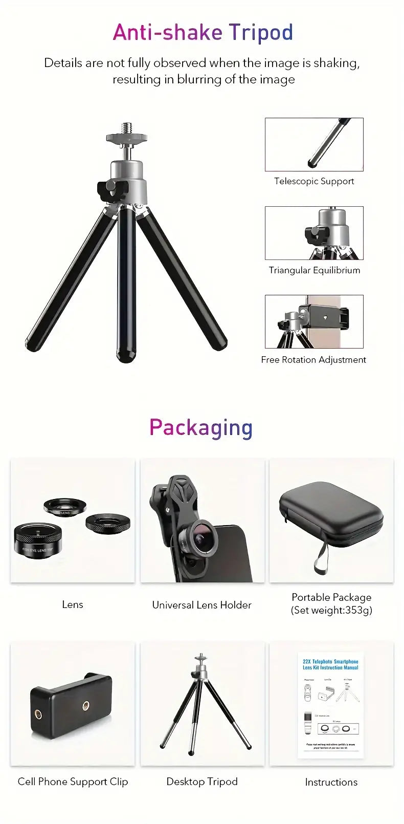 APEXEL 22X Telephoto Lens Kit