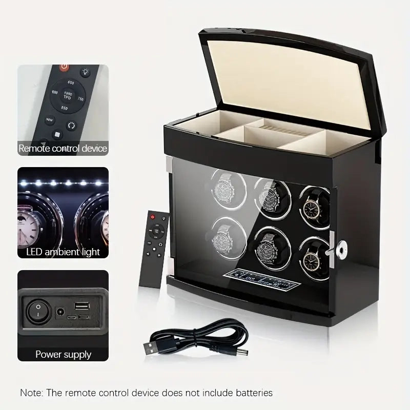 Luxury 6-Slot Automatic Watch Winder with Fingerprint Lock