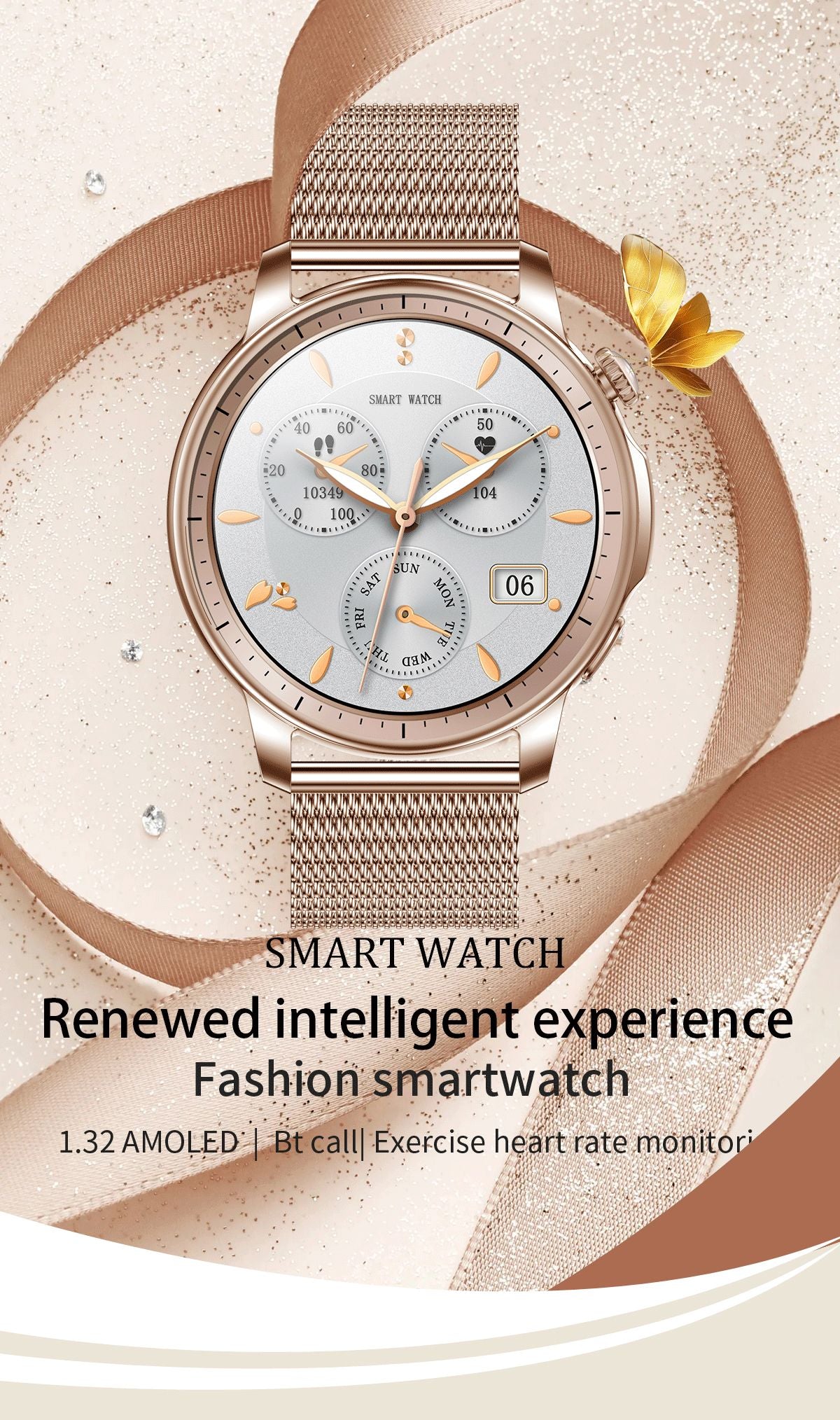 Colmi - V65 Smartwatch With 1.32″ AMOLED Display For Women - Gold