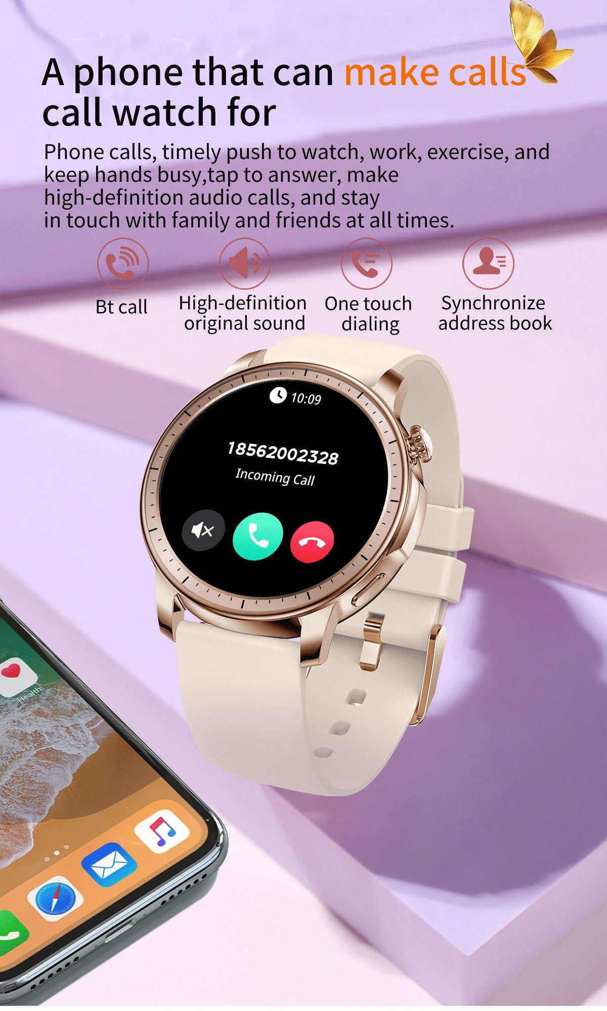 Colmi - V65 Smartwatch With 1.32″ AMOLED Display For Women - Gold