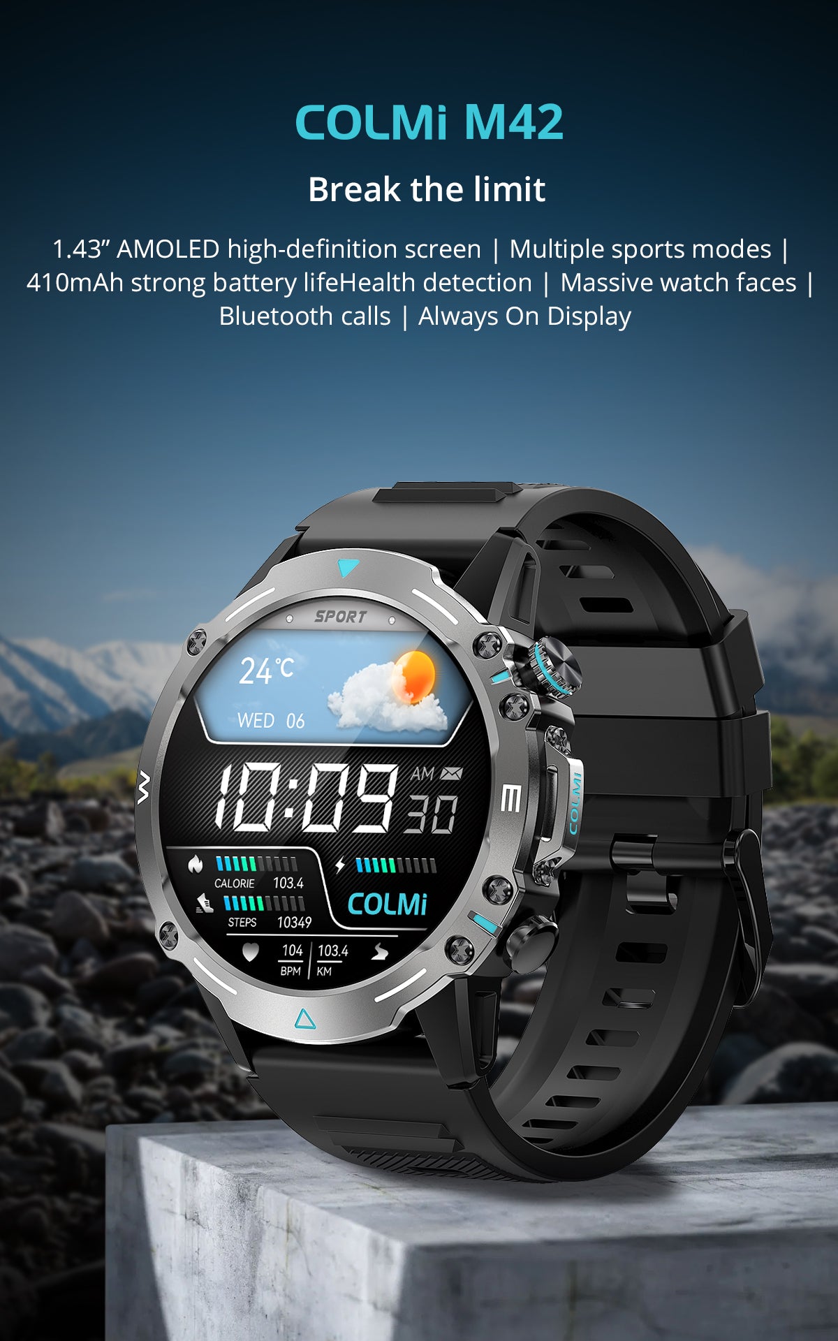 Colmi - M42 Smartwatch 1.43″ AMOLED Display With 100+ Sports Modes & Voice Calling - Grey