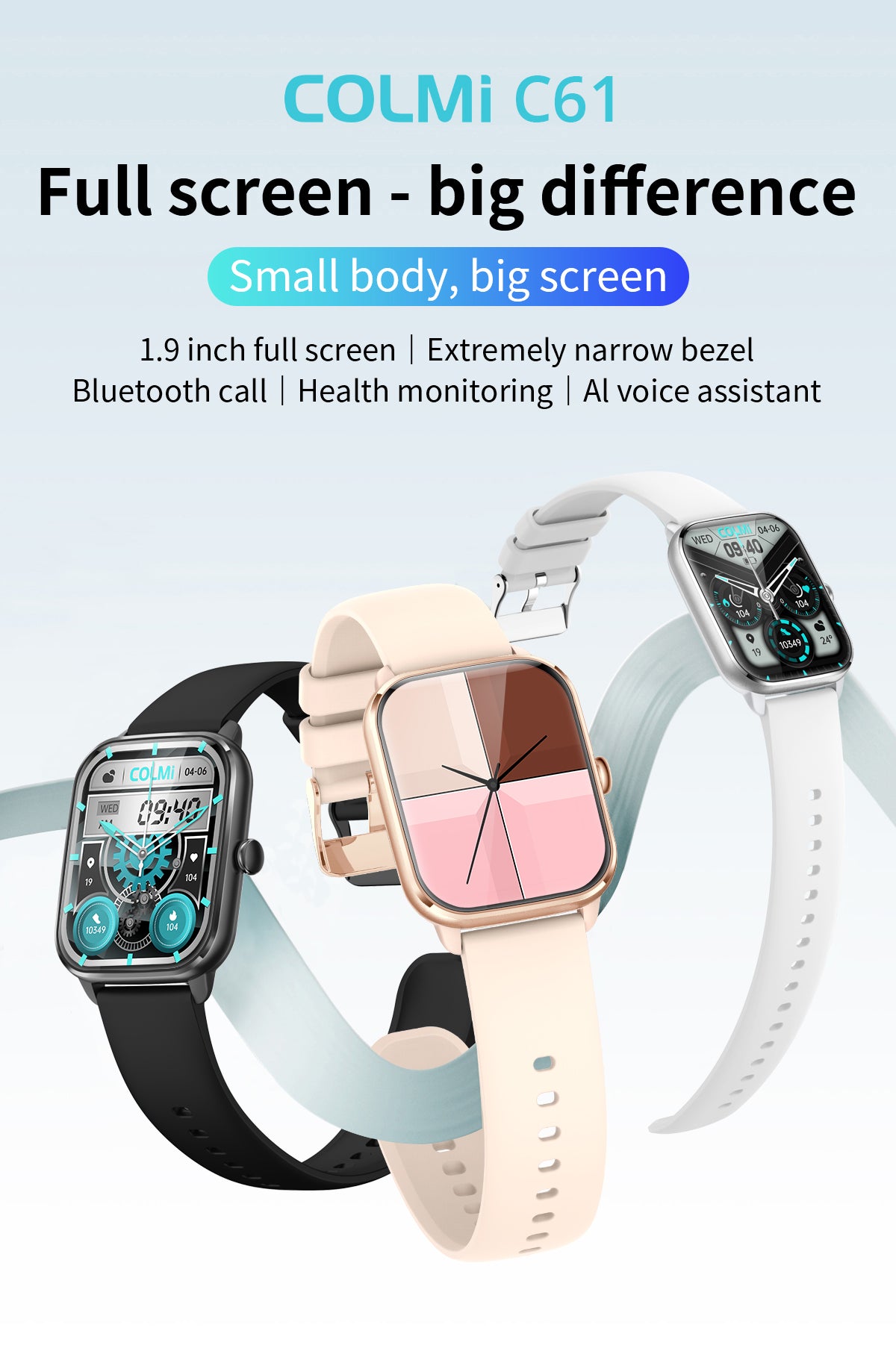 Colmi - C61 Smartwatch 1.9″ HD Screen Bluetooth Calling 100+ Sport Modes - Silver