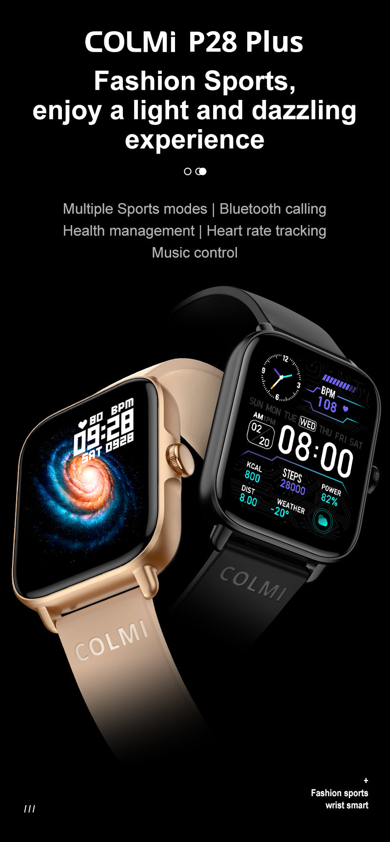 Colmi - P28 Plus Smartwatch With A 1.9″ HD Screen, Bluetooth Calling & IP68 Waterproof - Gold