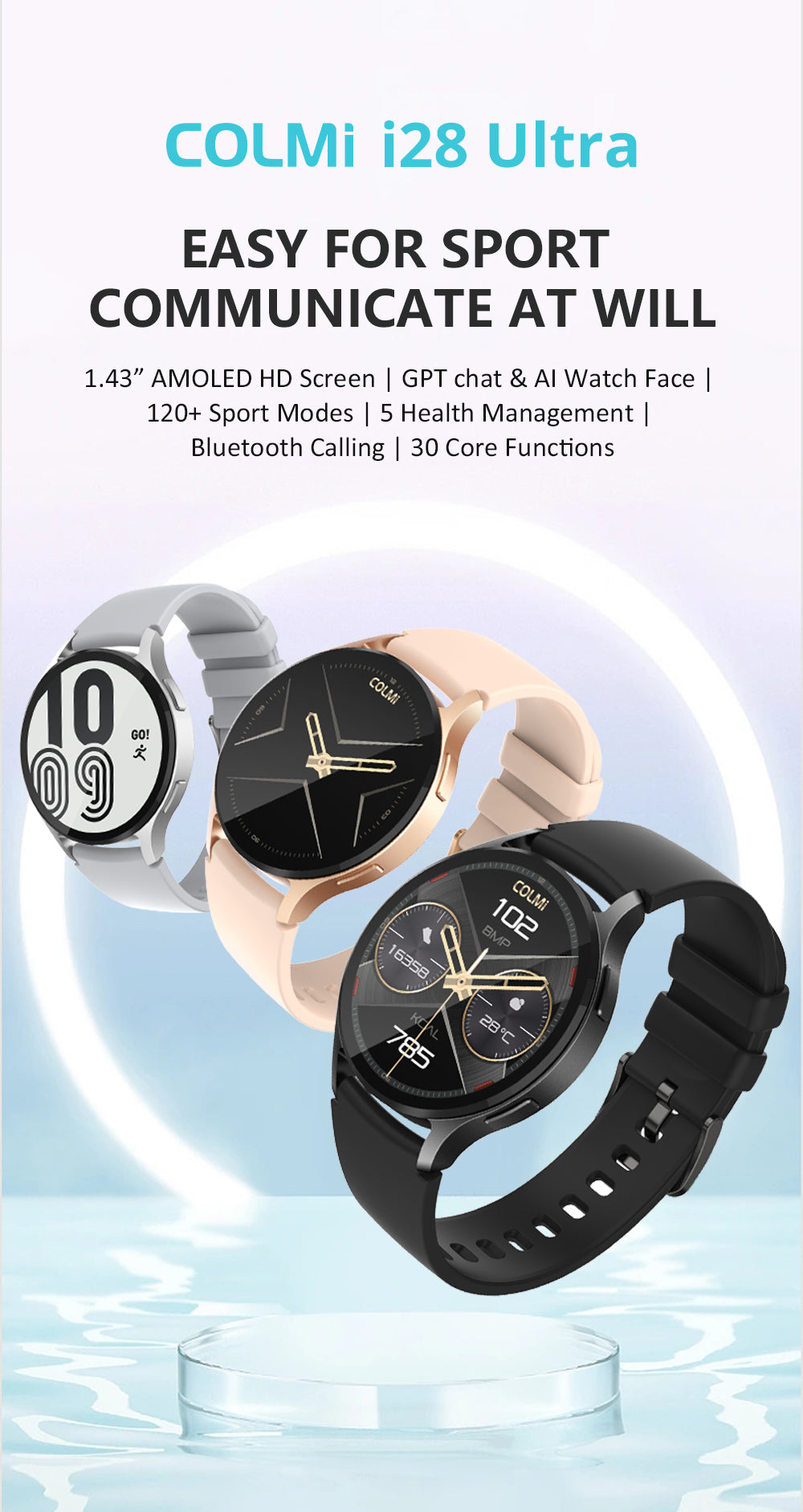 Colmi - I28 Smartwatch With Ultra 1.43″ AOD Display & Ai GPT Prayer Times - Gold