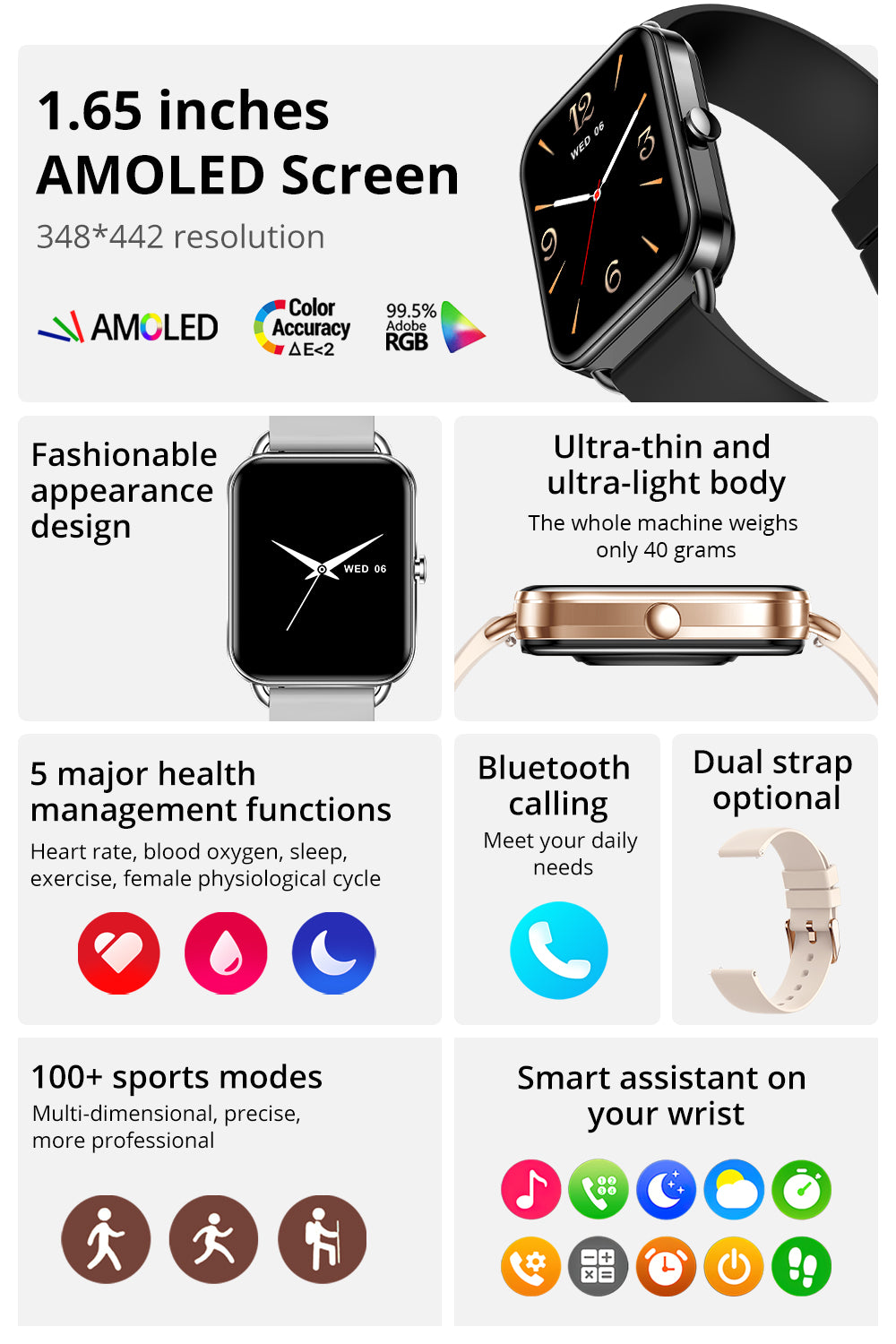 Colmi - P20 Smart Watch 1.65″ With AMOLED Display & Sports Fitness Tracker - Gold