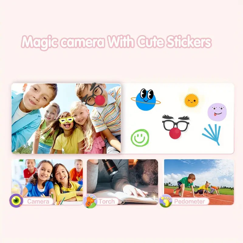 Kids Smartwatch with HD Touch Screen, Camera, Puzzle Games, Learning Card & More - Pink