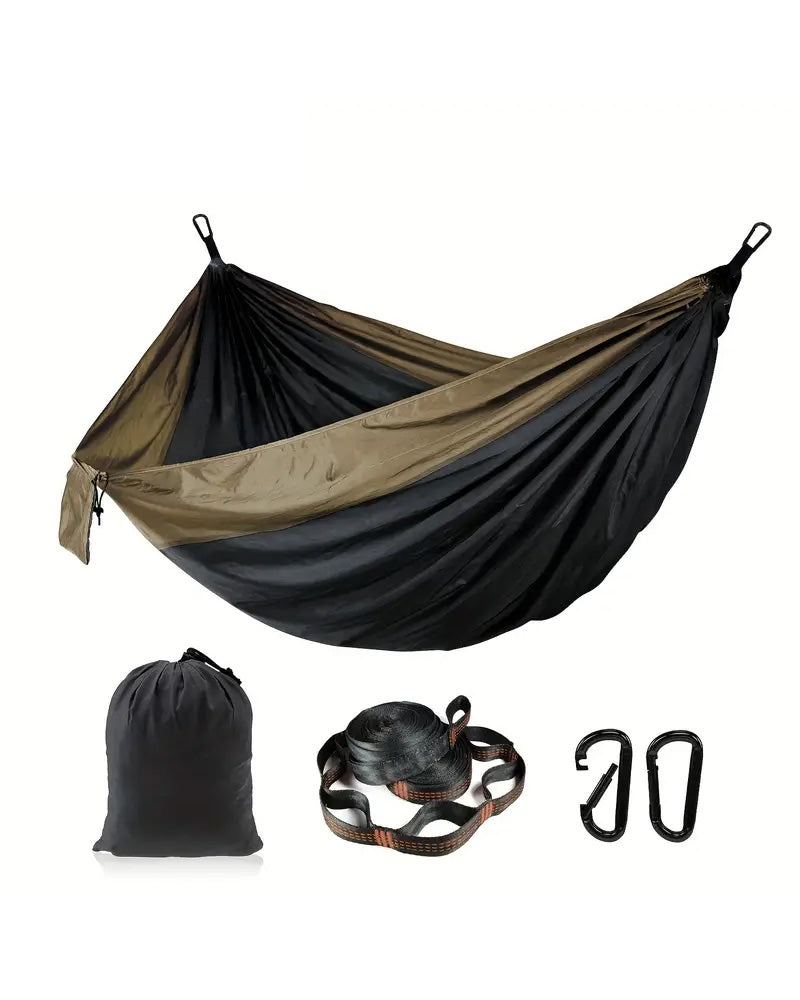 Lightweight Nylon Camping Hammock - Black & Brown