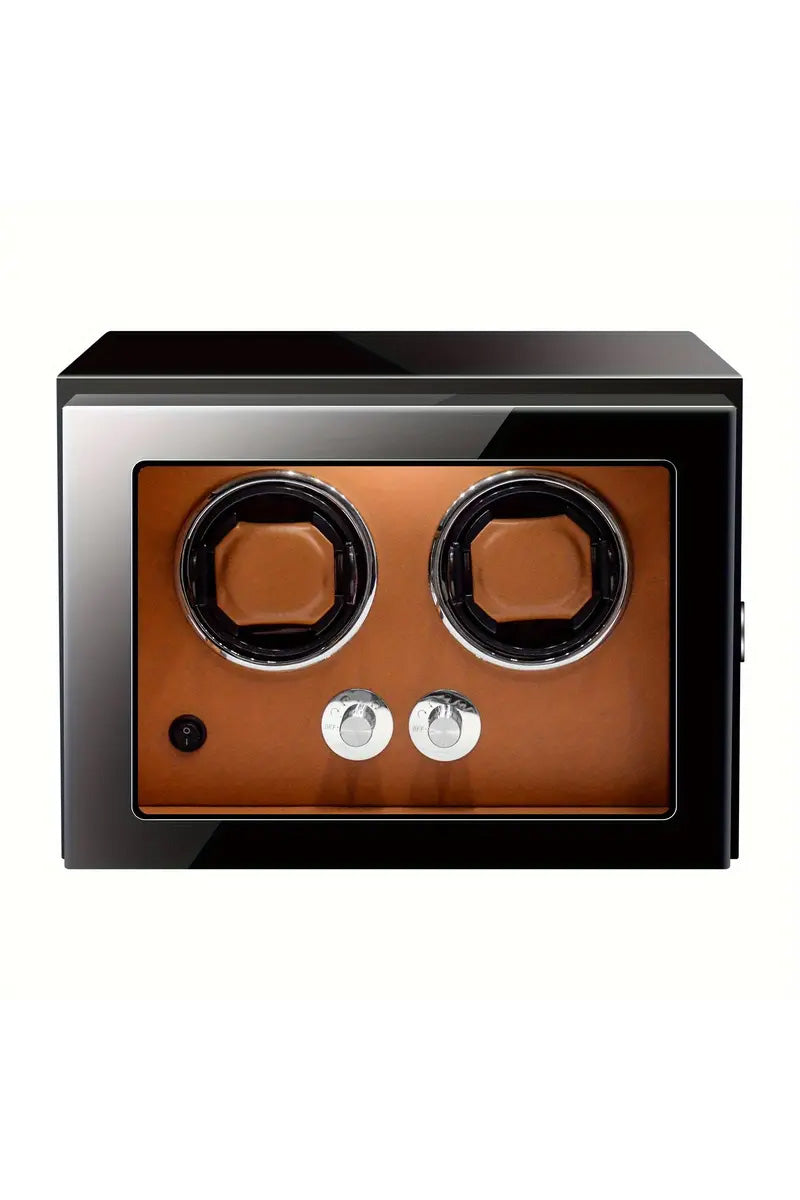 2 Unit Watch Winder Box With Lock - Black/Brown