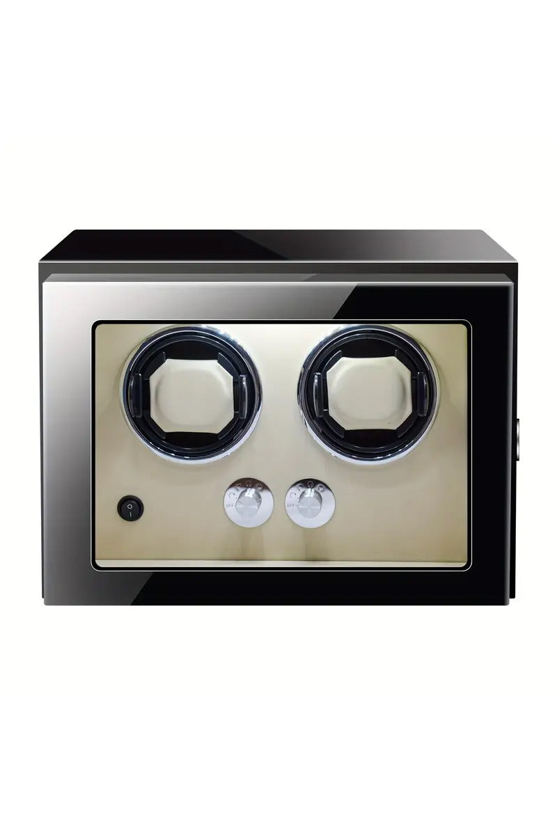 2 Unit Watch Winder Box With Lock - Black/White