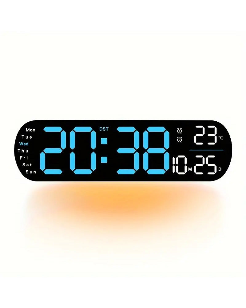 Digital LED Wall Clock - 35cm - Blue & White With Remote