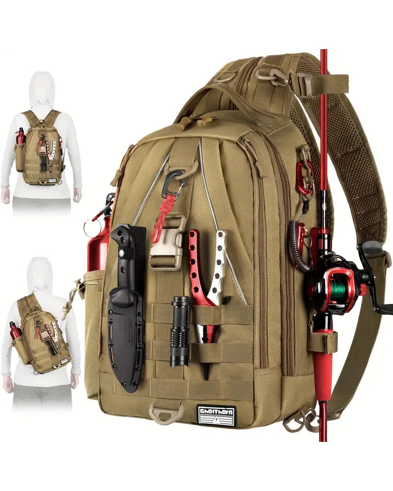 Ghosthorn Fishing Backpack With Rod Holder - Khaki