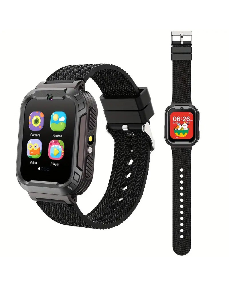 Kids Smartwatch with HD Touch Screen, Camera, Puzzle Games, Learning Card & More - Black