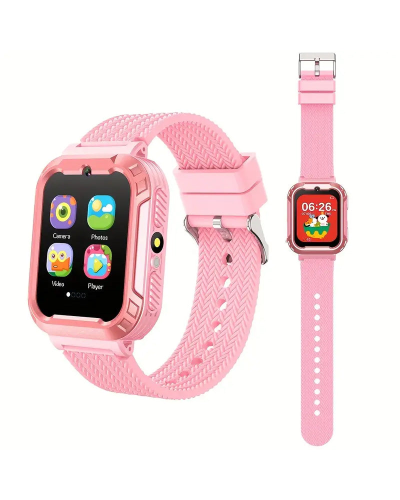 Kids Smartwatch with HD Touch Screen, Camera, Puzzle Games, Learning Card & More - Pink